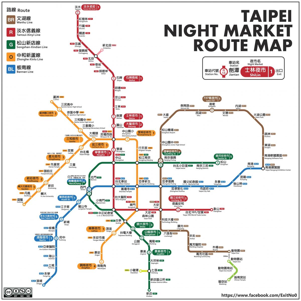 Karte von Taipei night markets